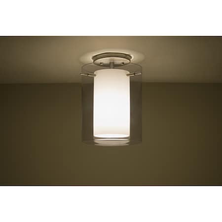 Besa Lighting Pahu 8 Ceiling, Trans. Smoke/Opal, Satin Nickel Finish, 1x100W Incandescent 1KM-S00607-SN
